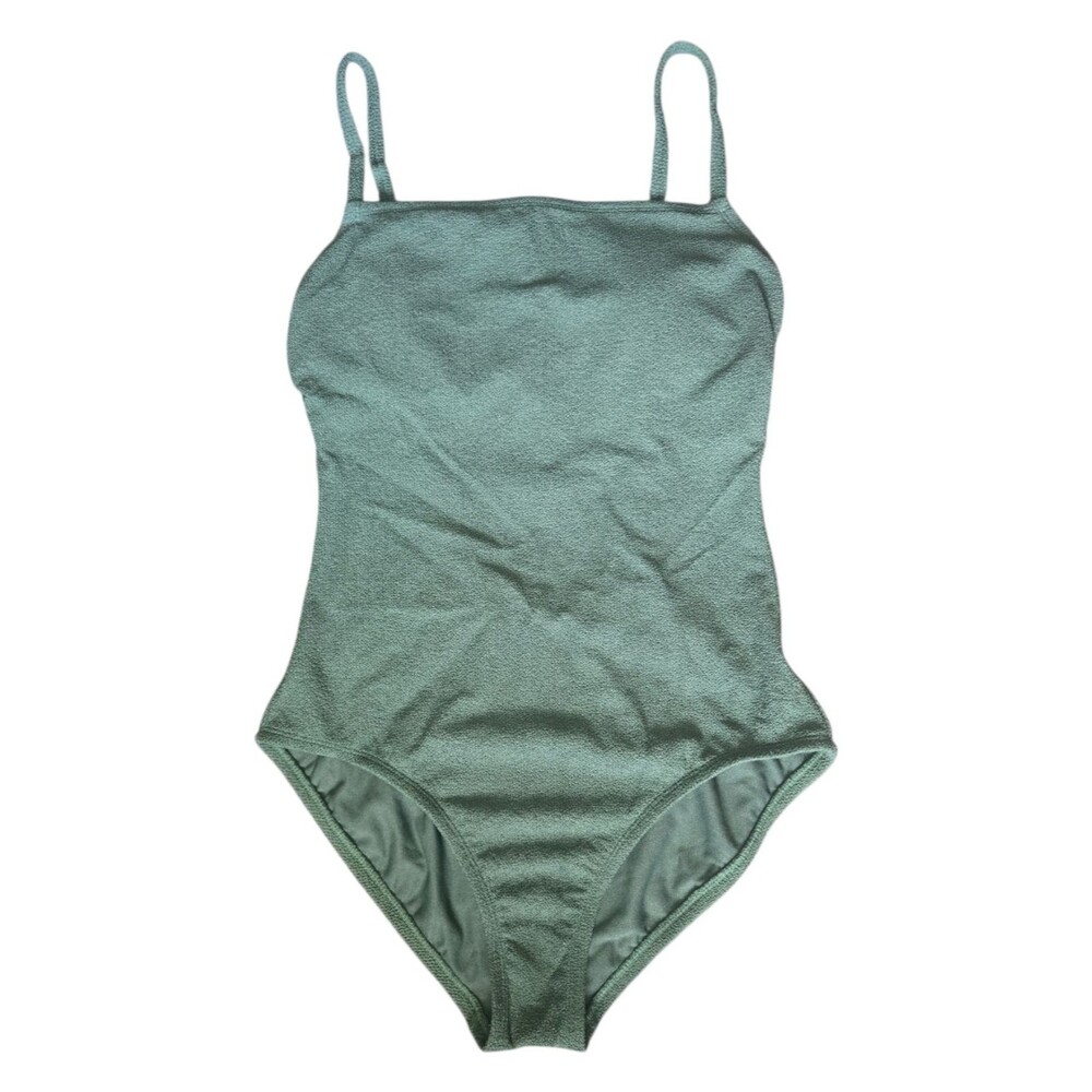 Kona Sol Pucker Textured Square Neck One Piece Swimsuit - M